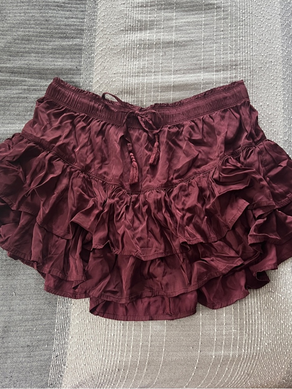 Aerie Burgundy Ruffled Mini Skirt